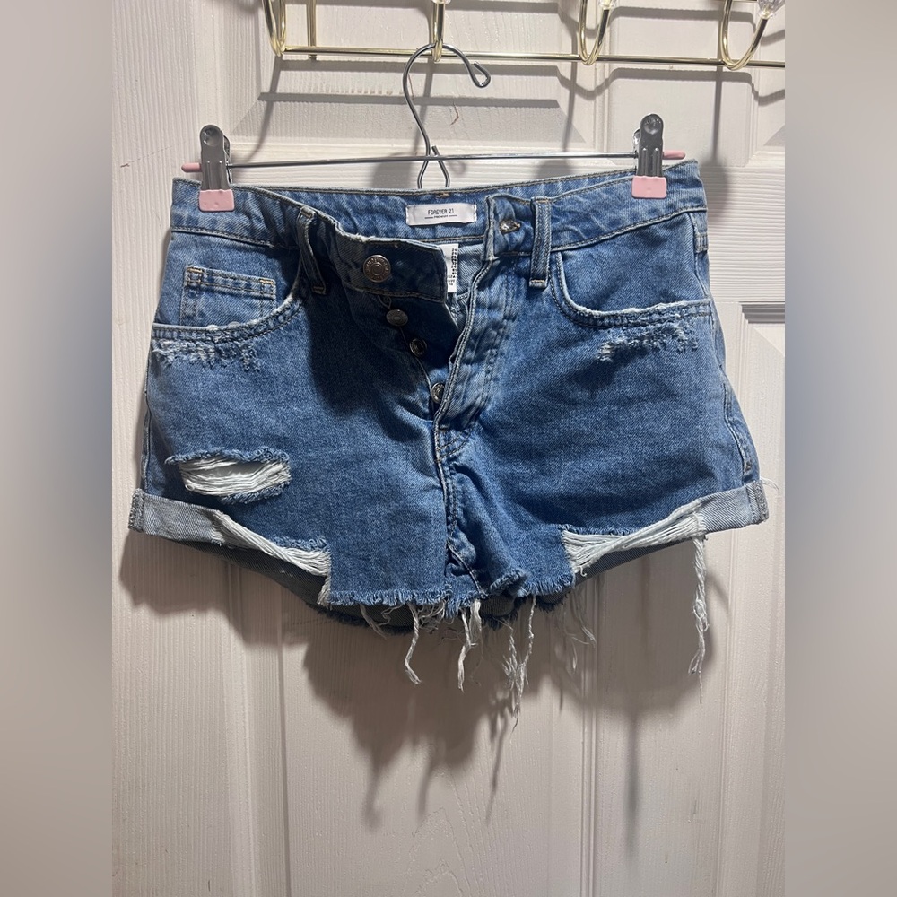 Forever 21 Button-Up Blue Jean Shorts